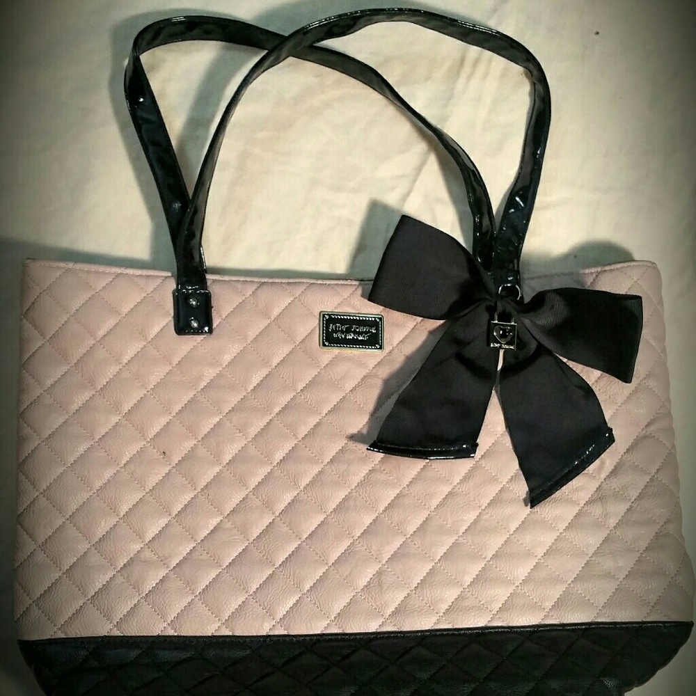 Betsey Johnson XL pink and black quilted tote